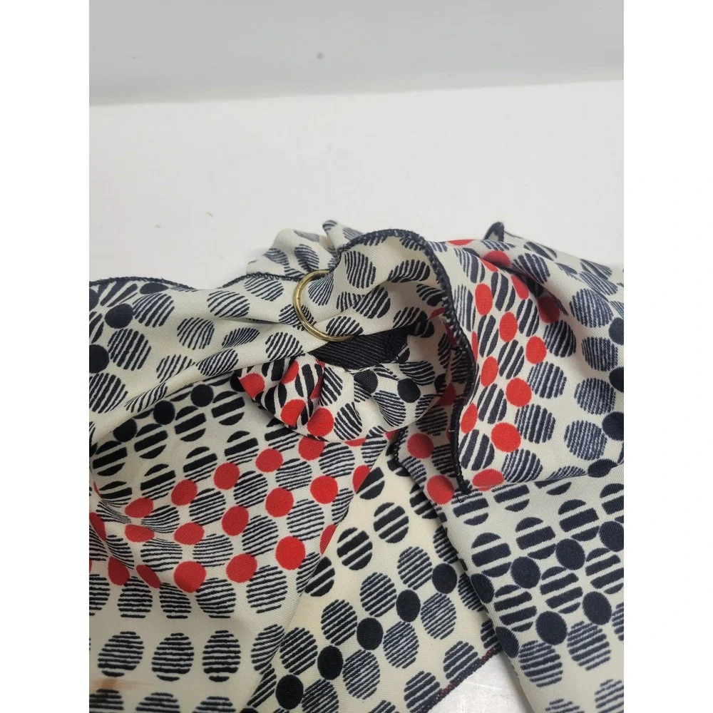 Vintage Polka Dot Scarf‎ Red Black Cream Accordion Pleat Ruffle Trim